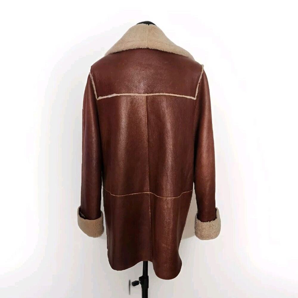 VTG Sheepskin Shearling Coat Women's 10 US 46 IT Brown Jacket Aviator EUC Italy - Picture 3 of 7